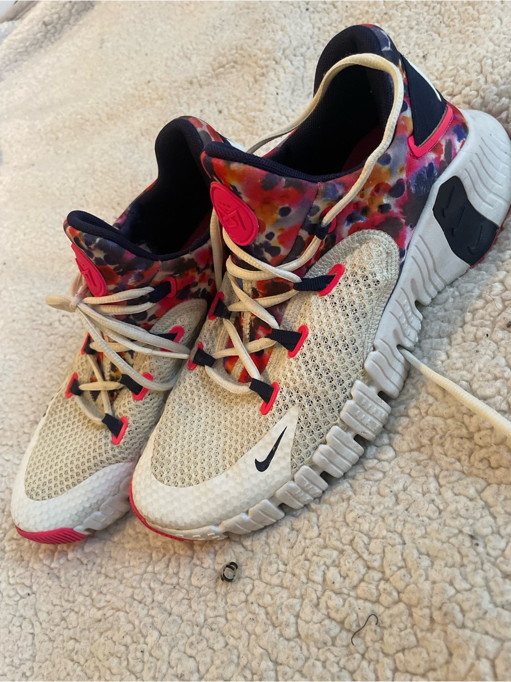 Nike Kids Cream Mesh Sneakers with Pink & Navy Accents